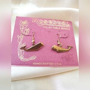 Rosebud Gold Whale Dangle Earrings
